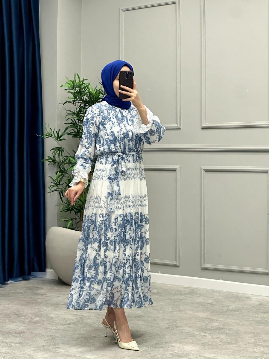Lizya Şifon Elbise -Mavi