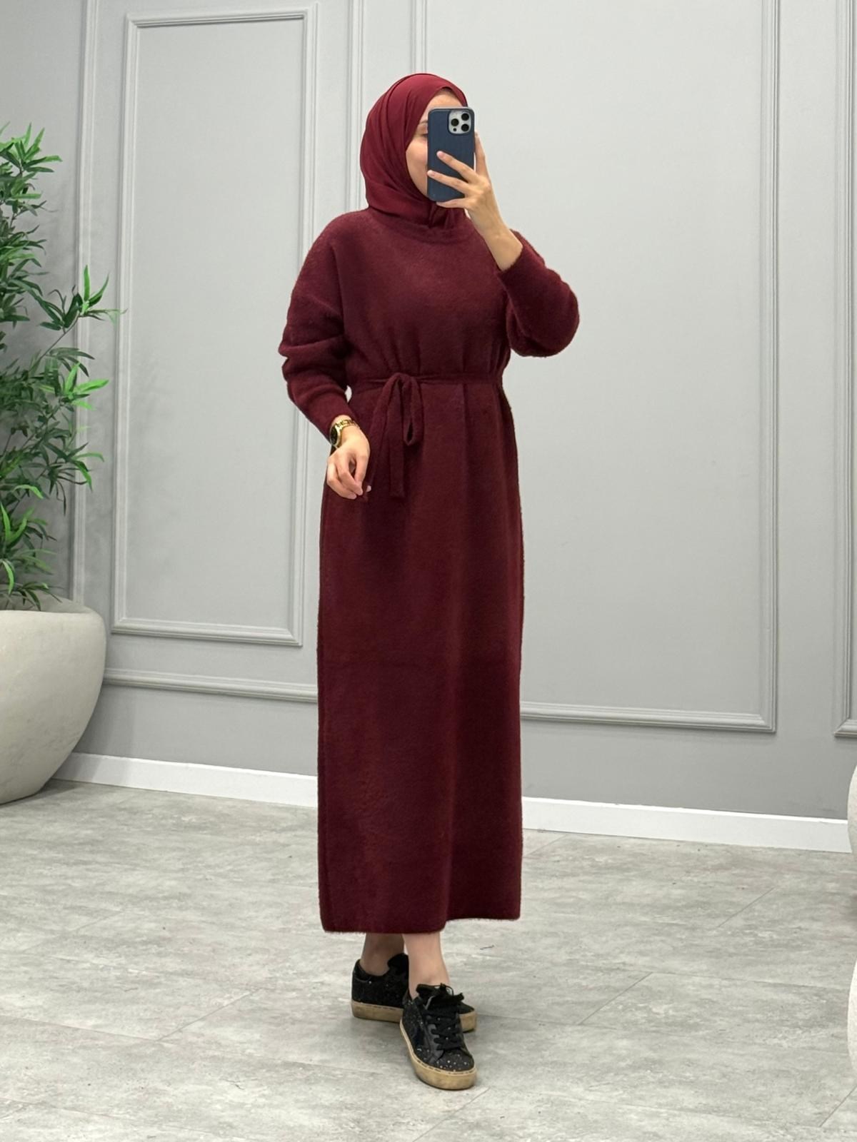 Mara Angora Elbise -Bordo