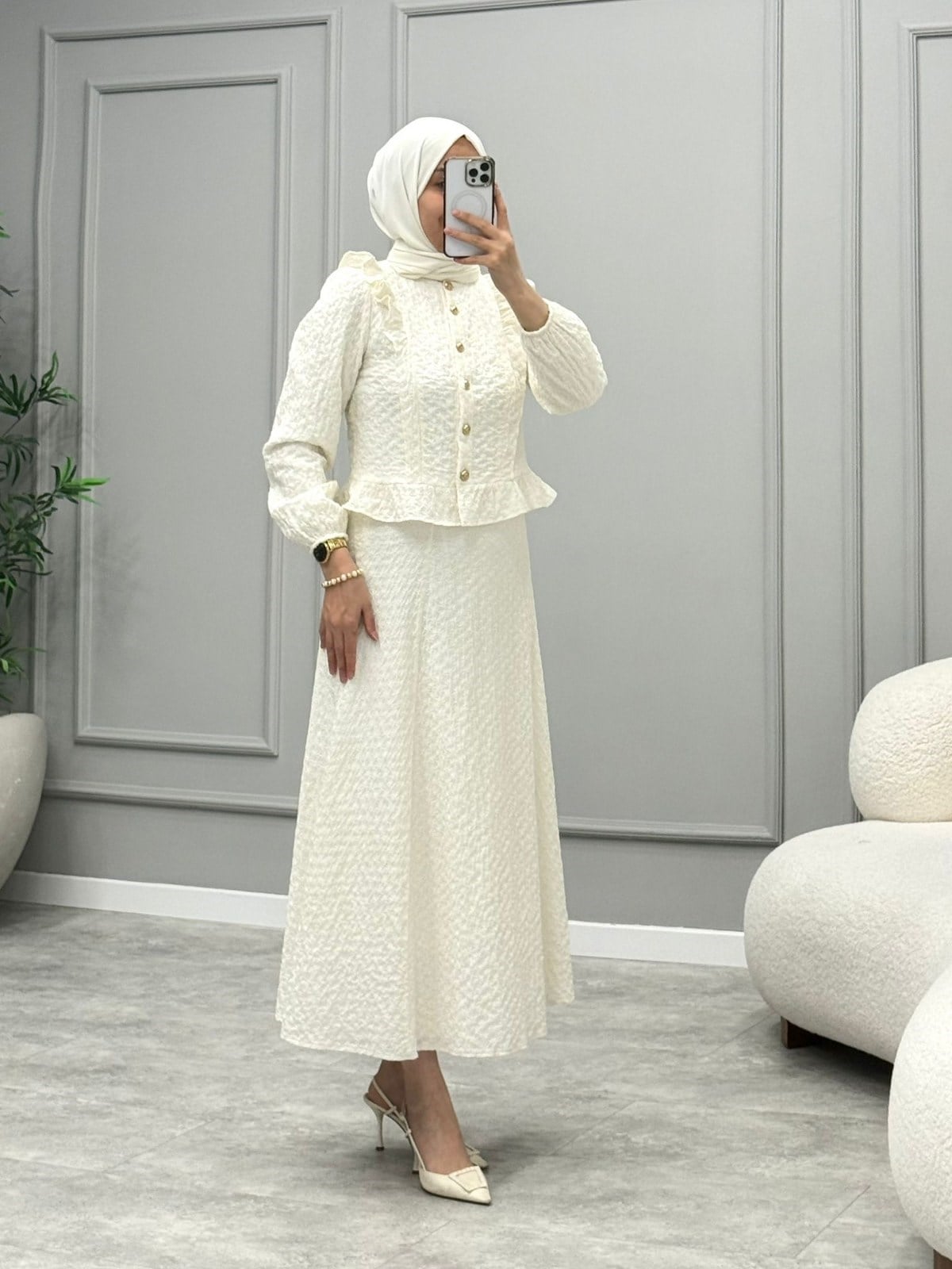 Melina Brode Takım -Ekru