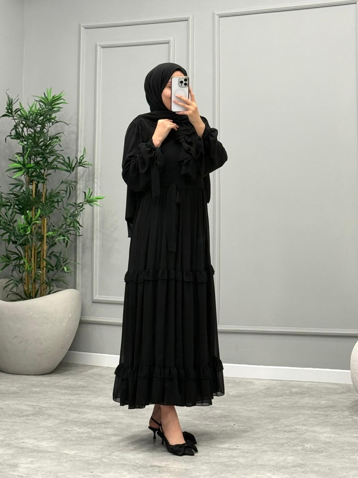 Monisa Şifon Elbise -Siyah