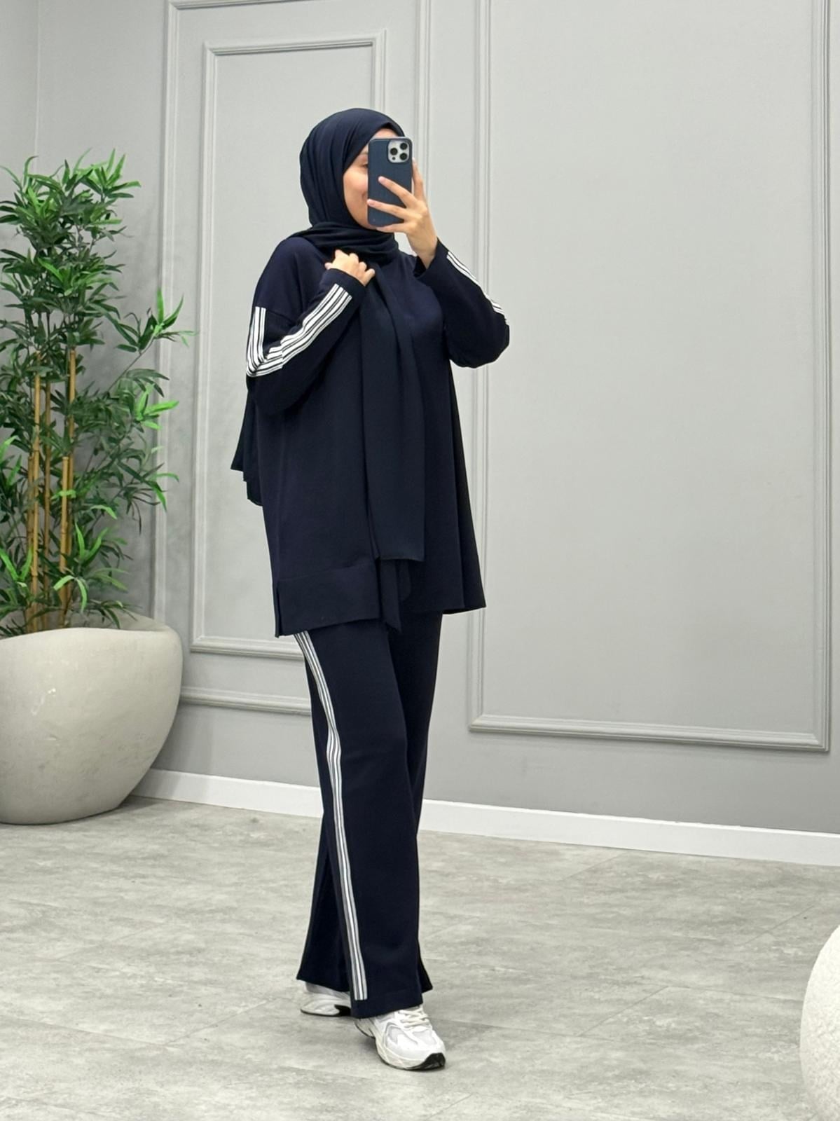 Şeritli Çizgili Takım -Lacivert