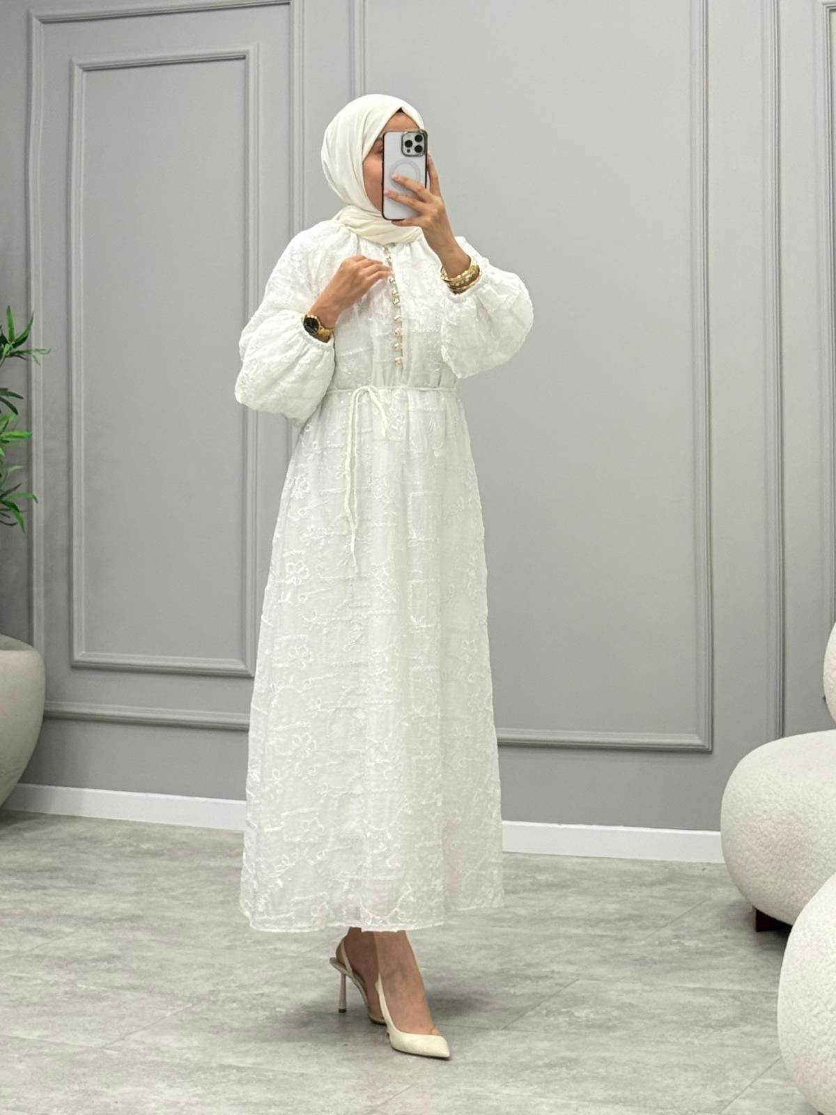 Shıne Payet Detaylı Elbise -Beyaz