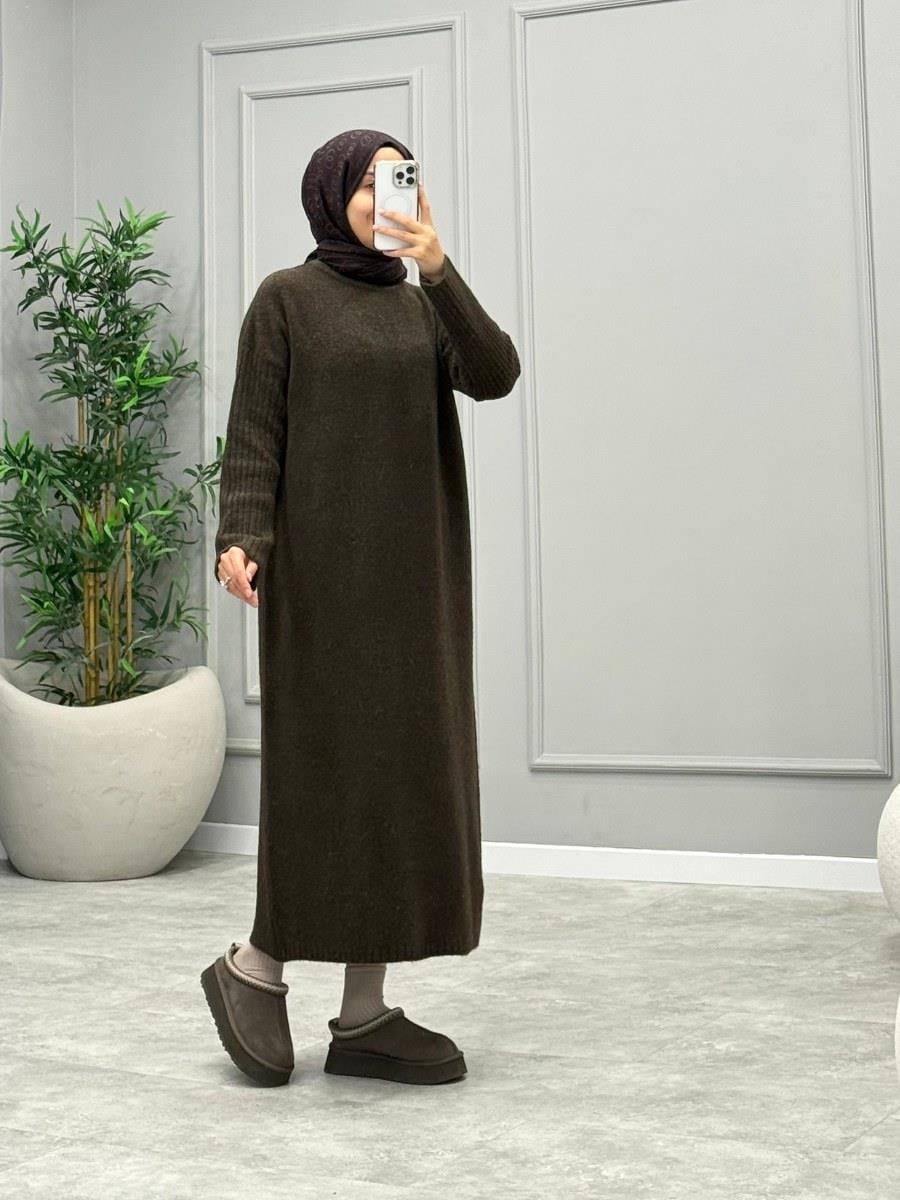 Yumoş Triko Elbise -Acı Kahve