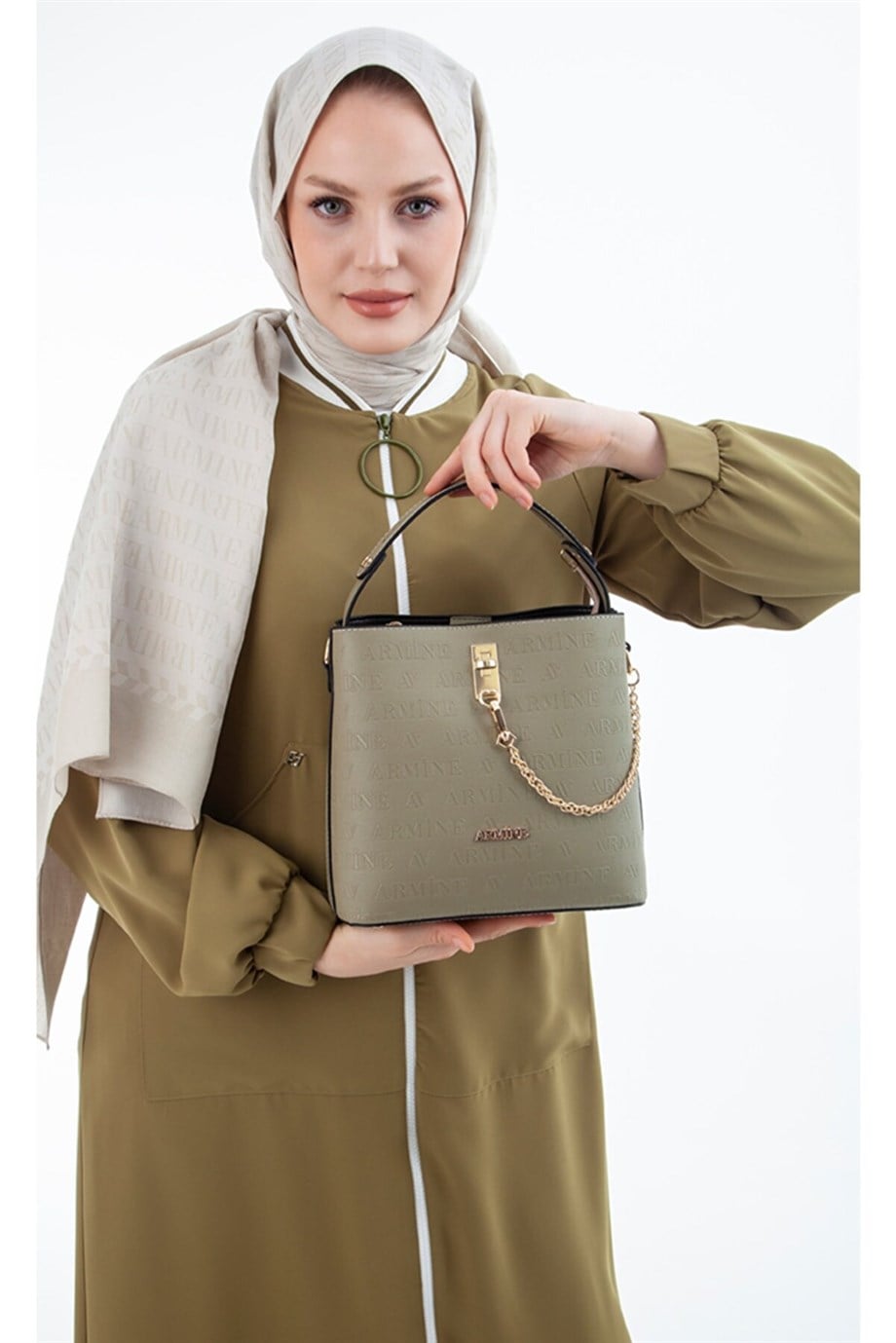 Armine Haki Monogram Baskılı Çanta 222