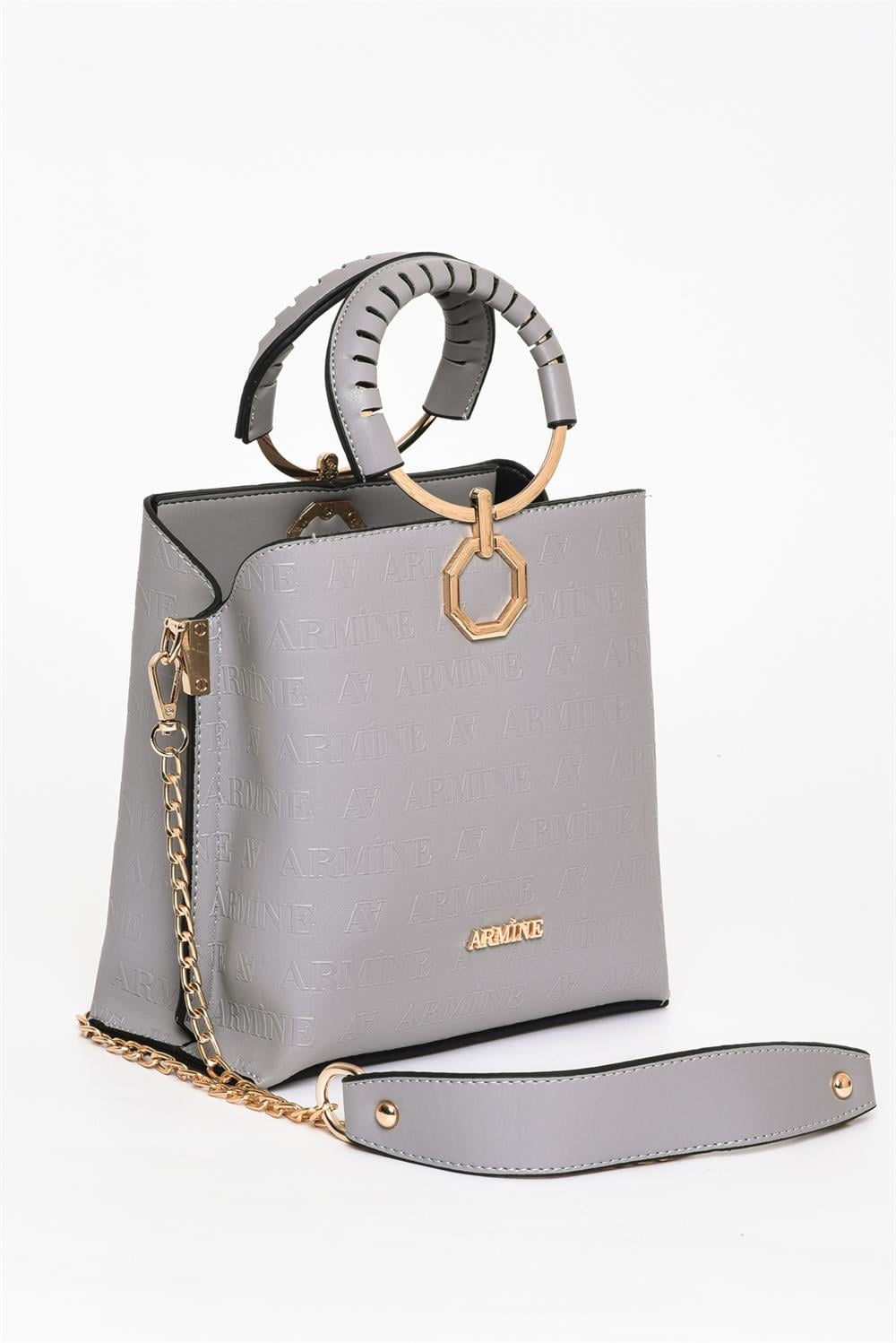 Armine Outlet Gri Monogram Baskılı Çanta 260
