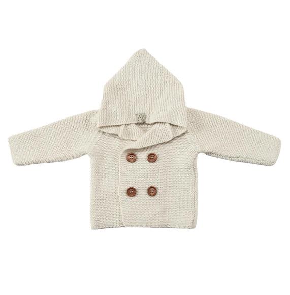 Baboo_Kruvaze Organik Pamuk Kapşonlu Hırka_Krem