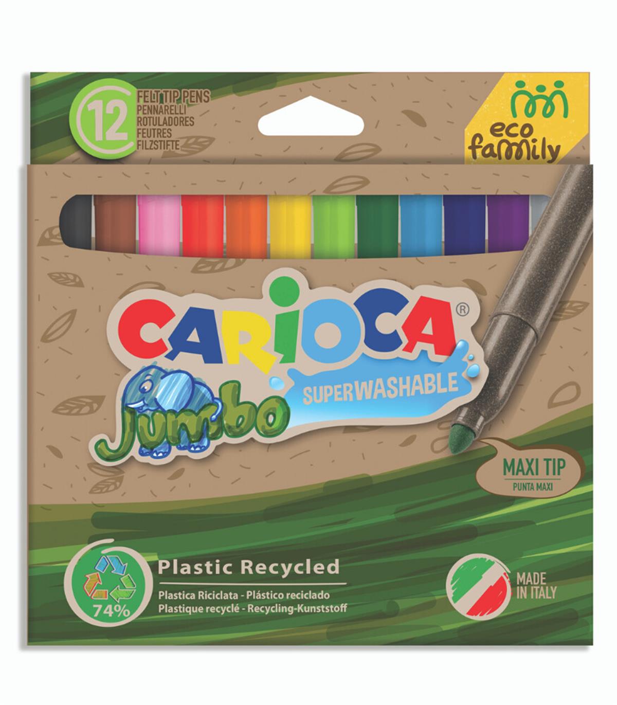 CARIOCA ECOFAMILY JUMBO SÜPER YIKANABİLİR KEÇELİ BOYA KALEMİ 12'Lİ