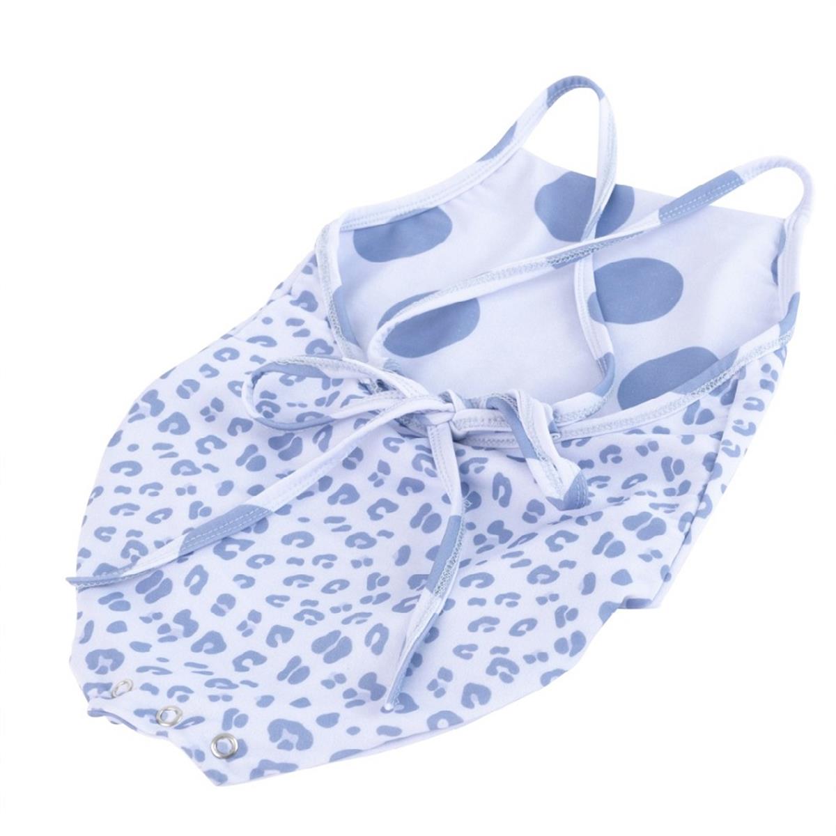 Çift Taraflı Alttan Çıtçıtlı Kız Çocuk Mayo Lila Leopar