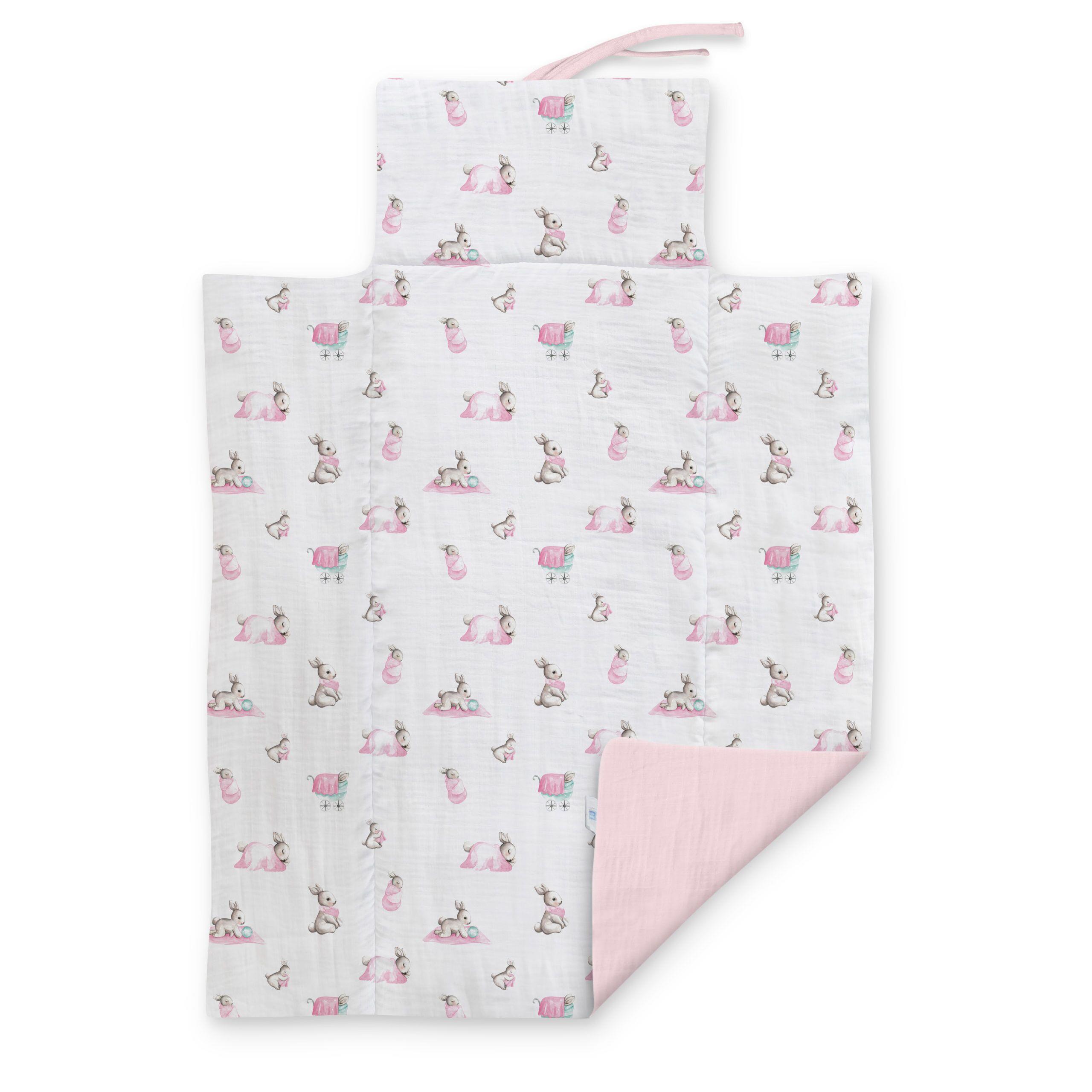 Deux Lapins Bébé Lapin Rose Müslin Bebek Alt Açma Matı