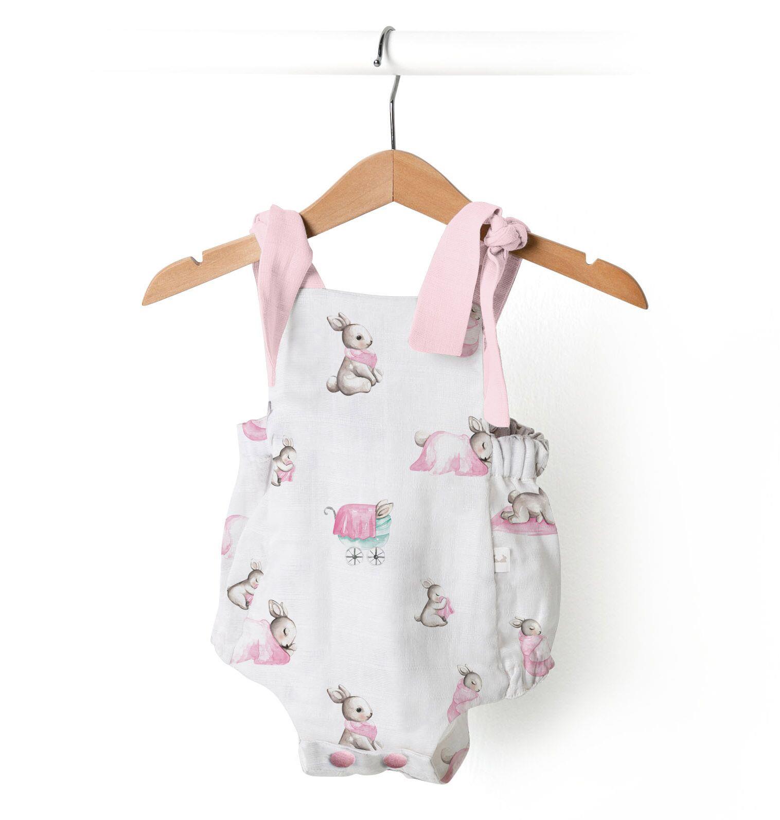 Deux Lapins Bébé Lapin Rose Müslin Bebek Tulum