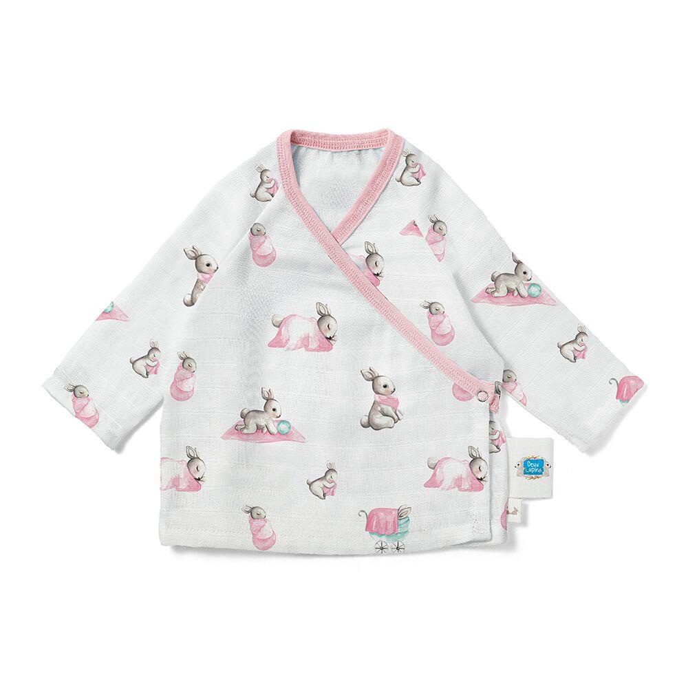 Deux Lapins Bébé Lapin Rose Müslin Kimono Hırka