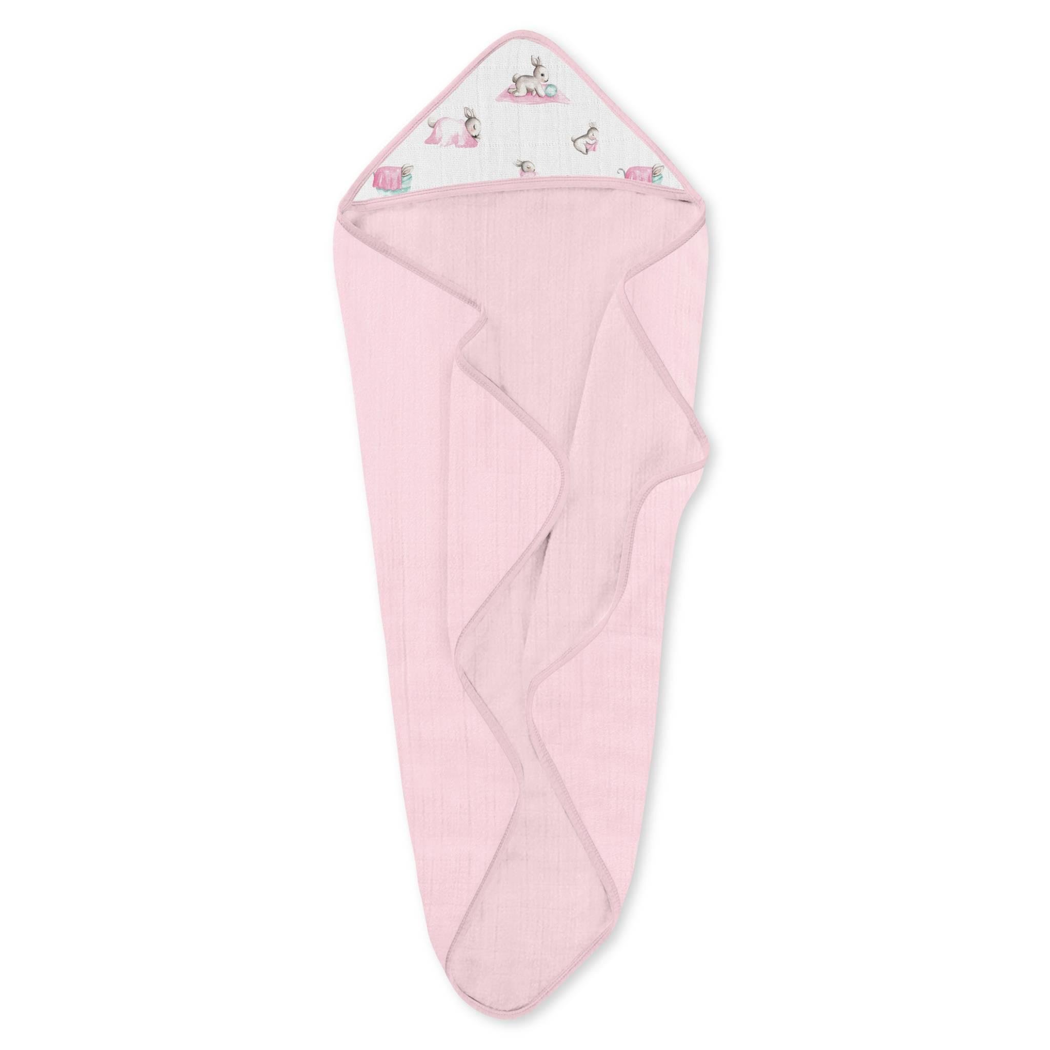 Deux Lapins Bébé Lapin Rose Müslin Kurulanma Örtüsü