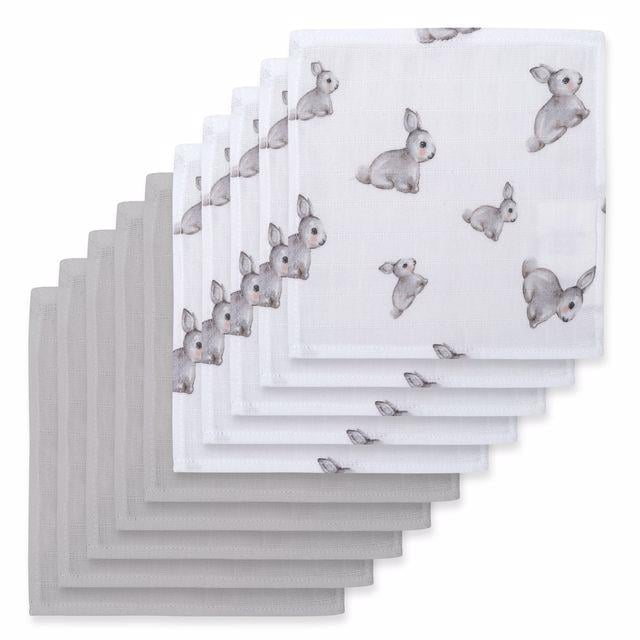 Deux Lapins Iconique Lapin & Cotton Grey 10`lu Müslin Ağız bezi paketi