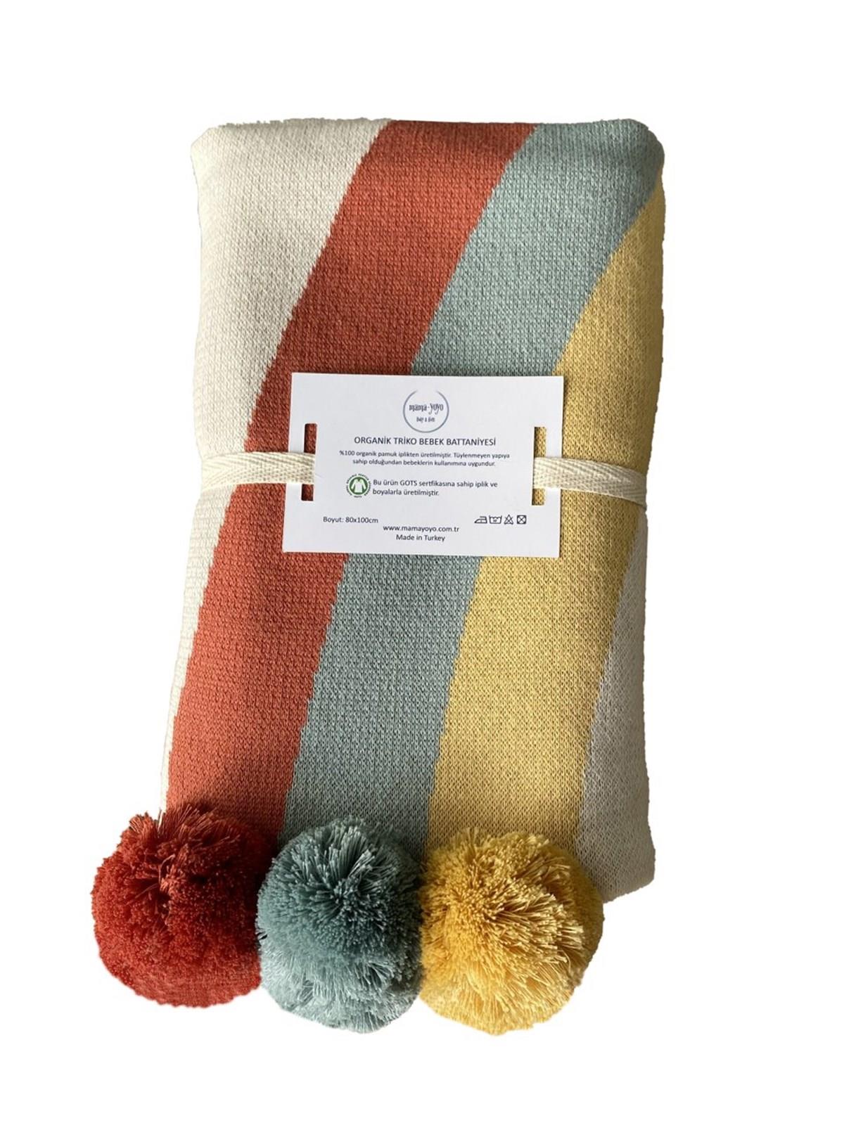 Mama Yoyo Rain Pompom Triko Battaniye - Gökkuşağı