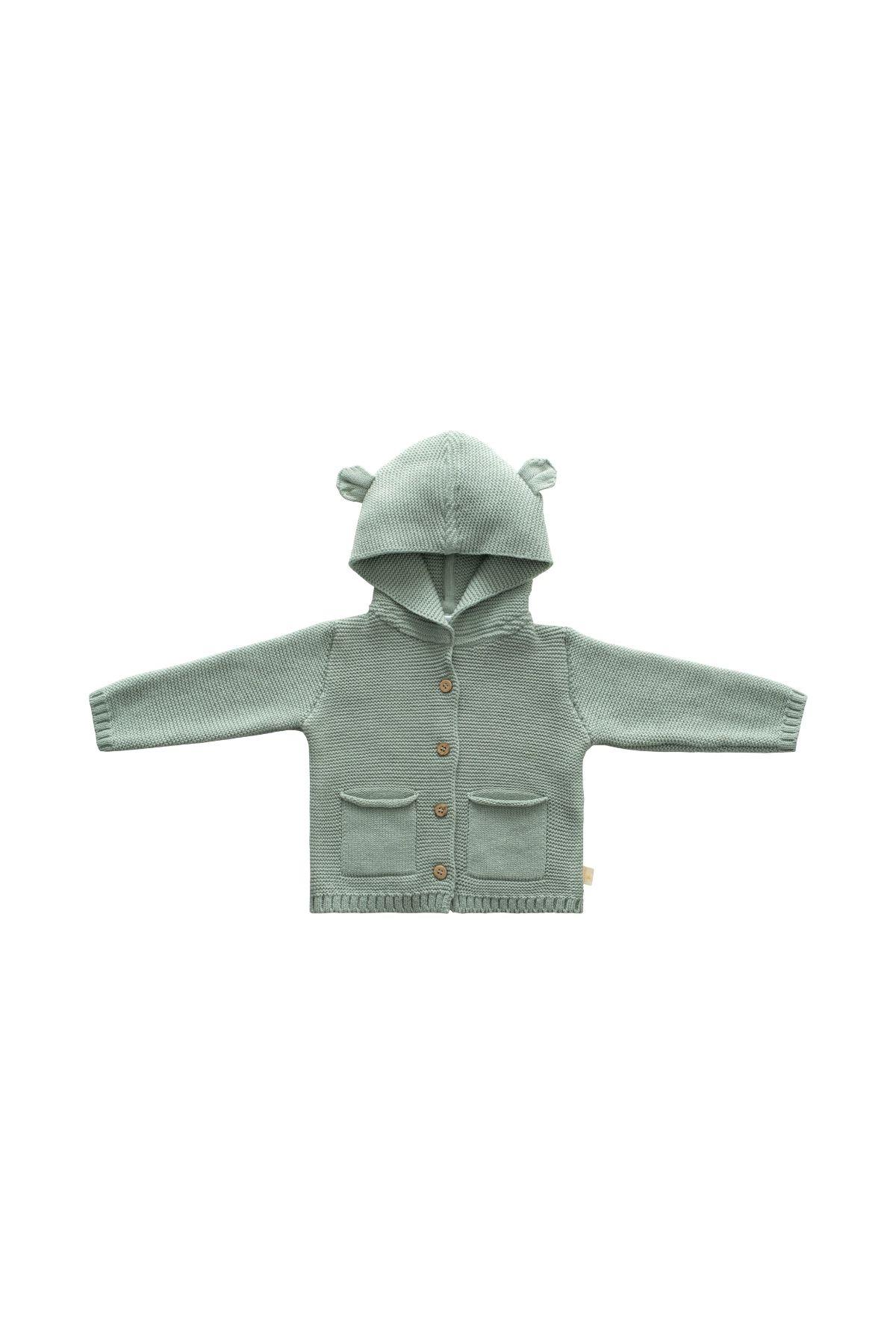 Miela Kids Ayı Kulaklı Triko Hırka - Mint