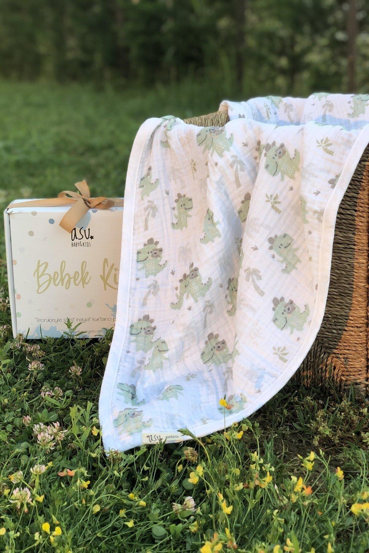 Asu Baby&Kids  Traveller Dino Organik 4 Kat  Müslin Battaniye