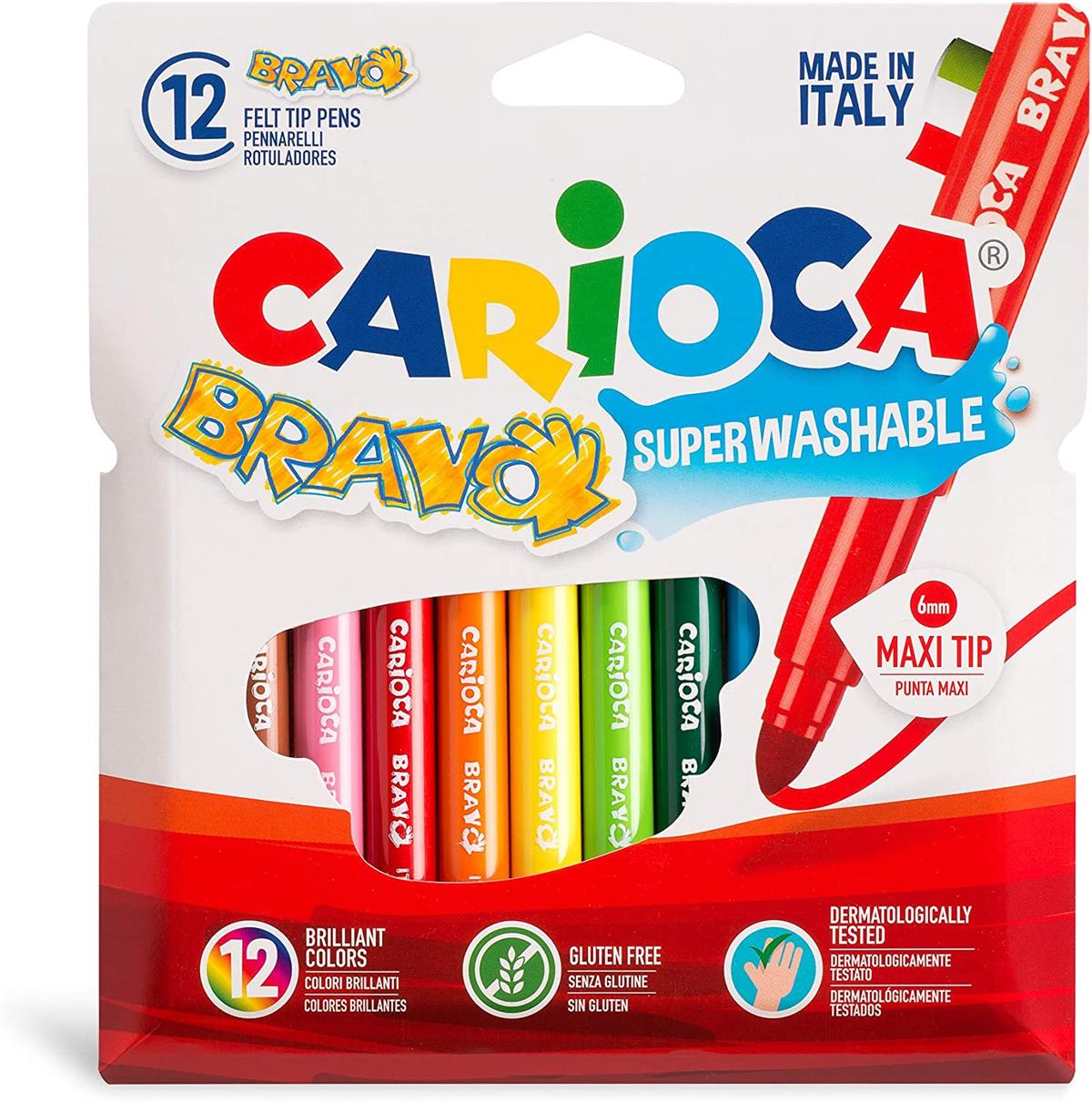 CARIOCA BRAVO SÜPER YIKANABİLİR KALIN UÇLU KEÇELİ BOYA KALEMİ 12'Lİ