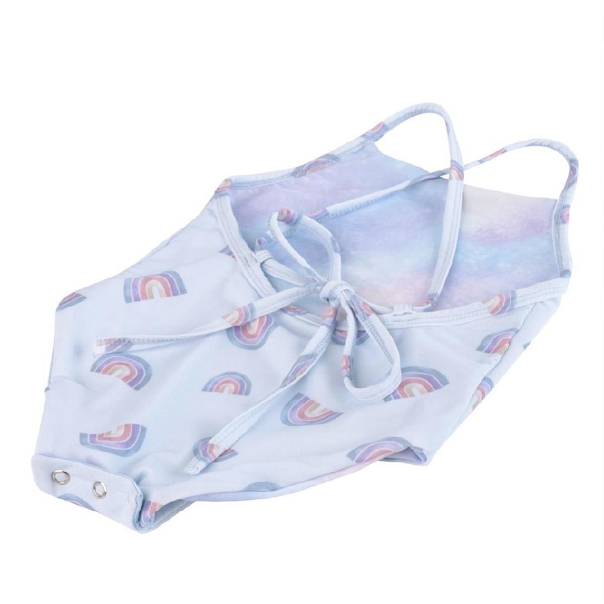 Çift Taraflı Alttan Çıtçıtlı Kız Çocuk Mayo Gökkuşağı