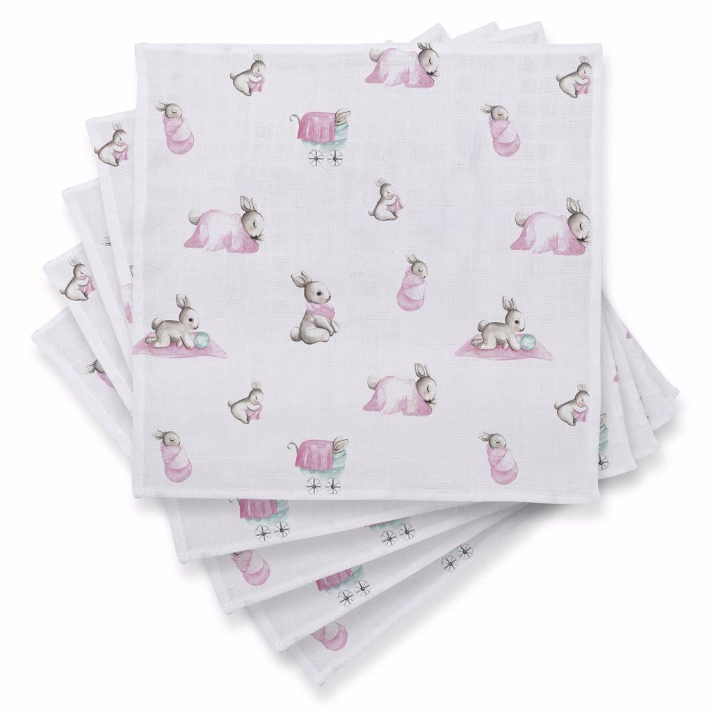Deux Lapins 5'li Bébé Lapin Rose Müslin omuz bezi