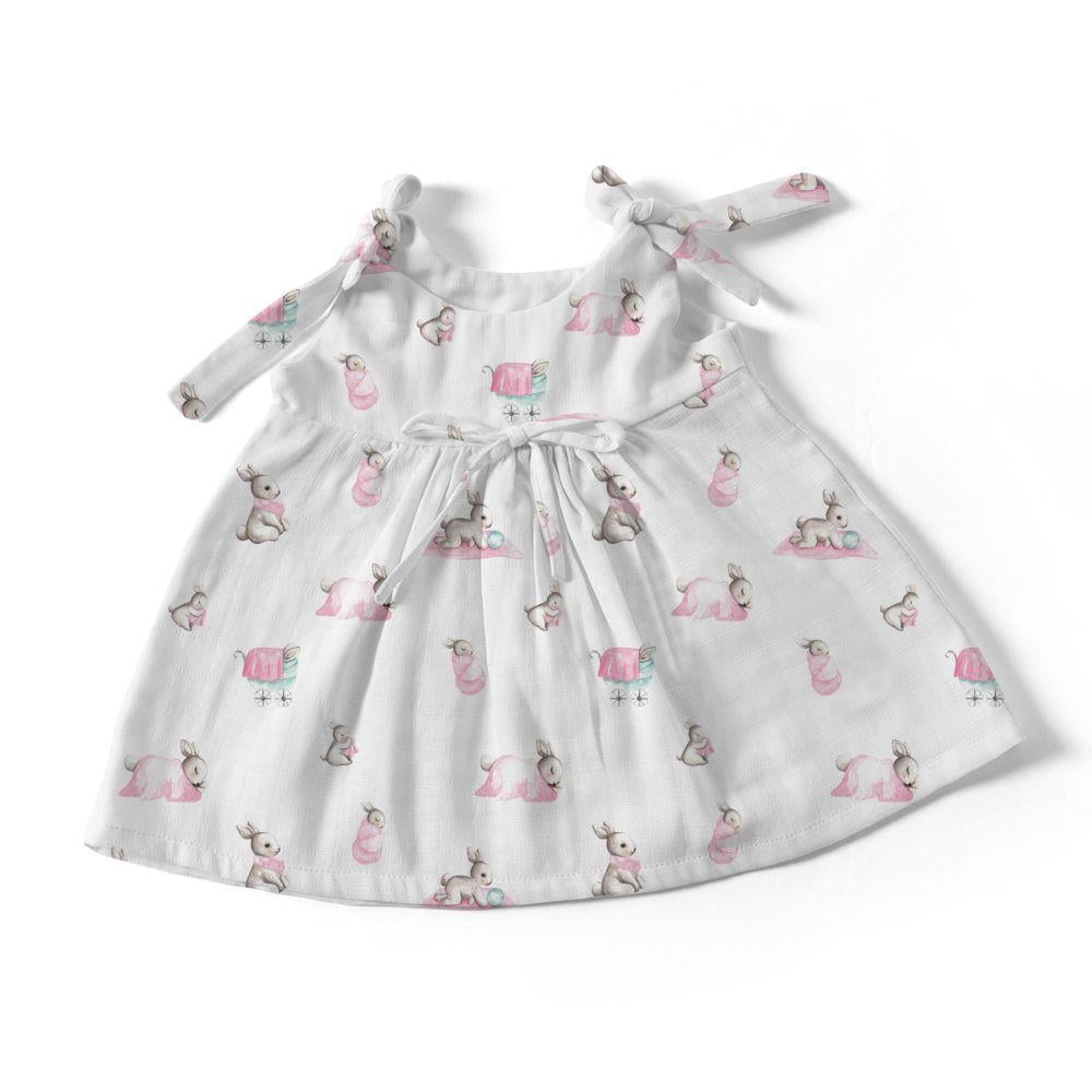 Deux Lapins Bébé Lapin Rose Müslin Bebek Elbise