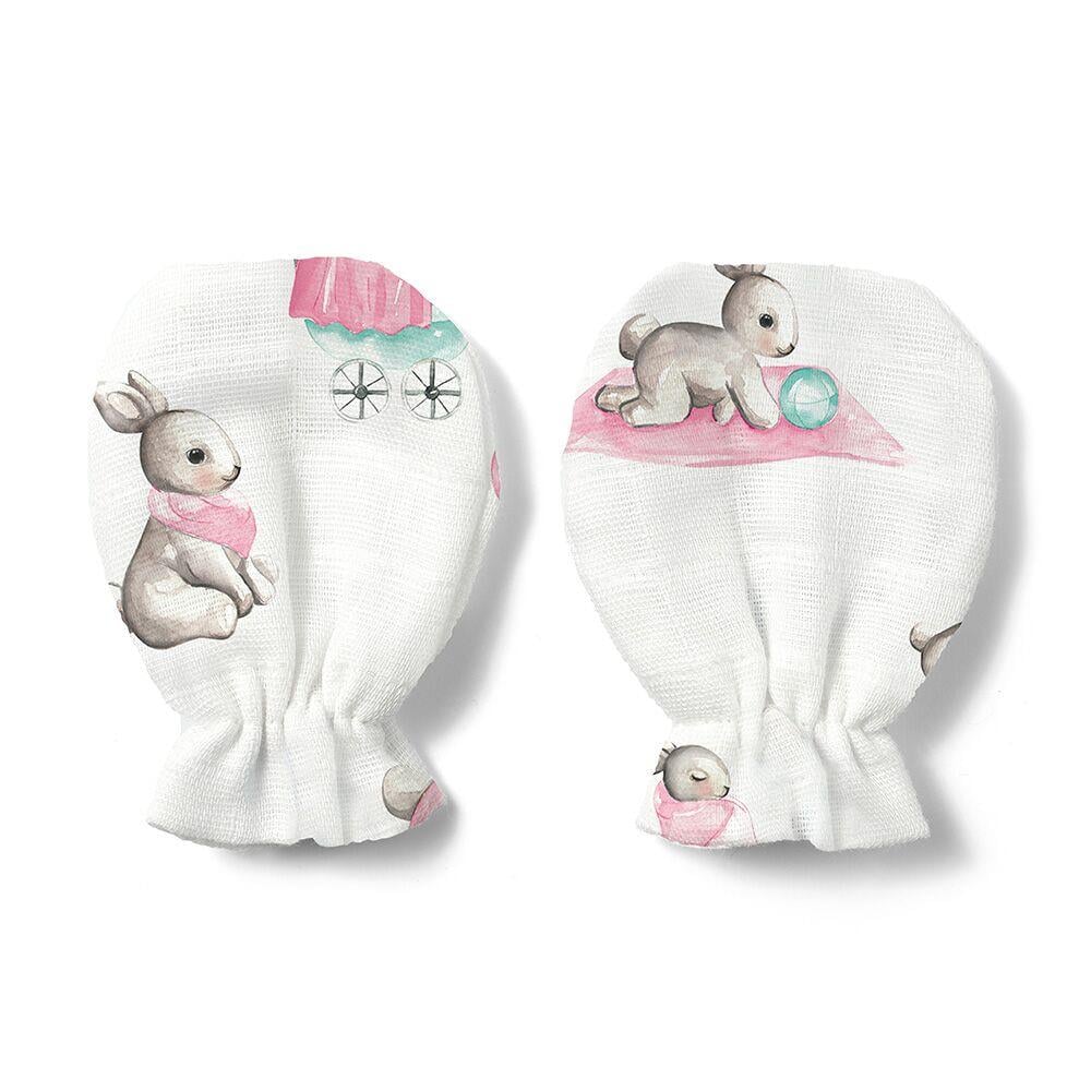 Deux Lapins Bébé Lapin Rose Müslin Eldiven