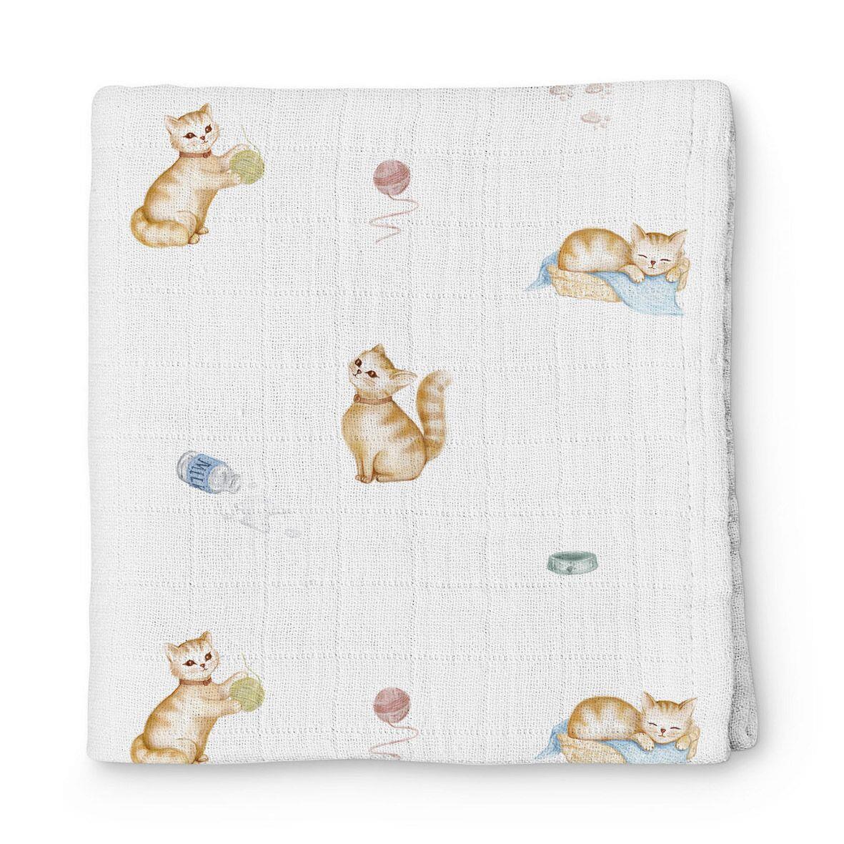 Deux Lapins Chaton Müslin Bebek Örtüsü