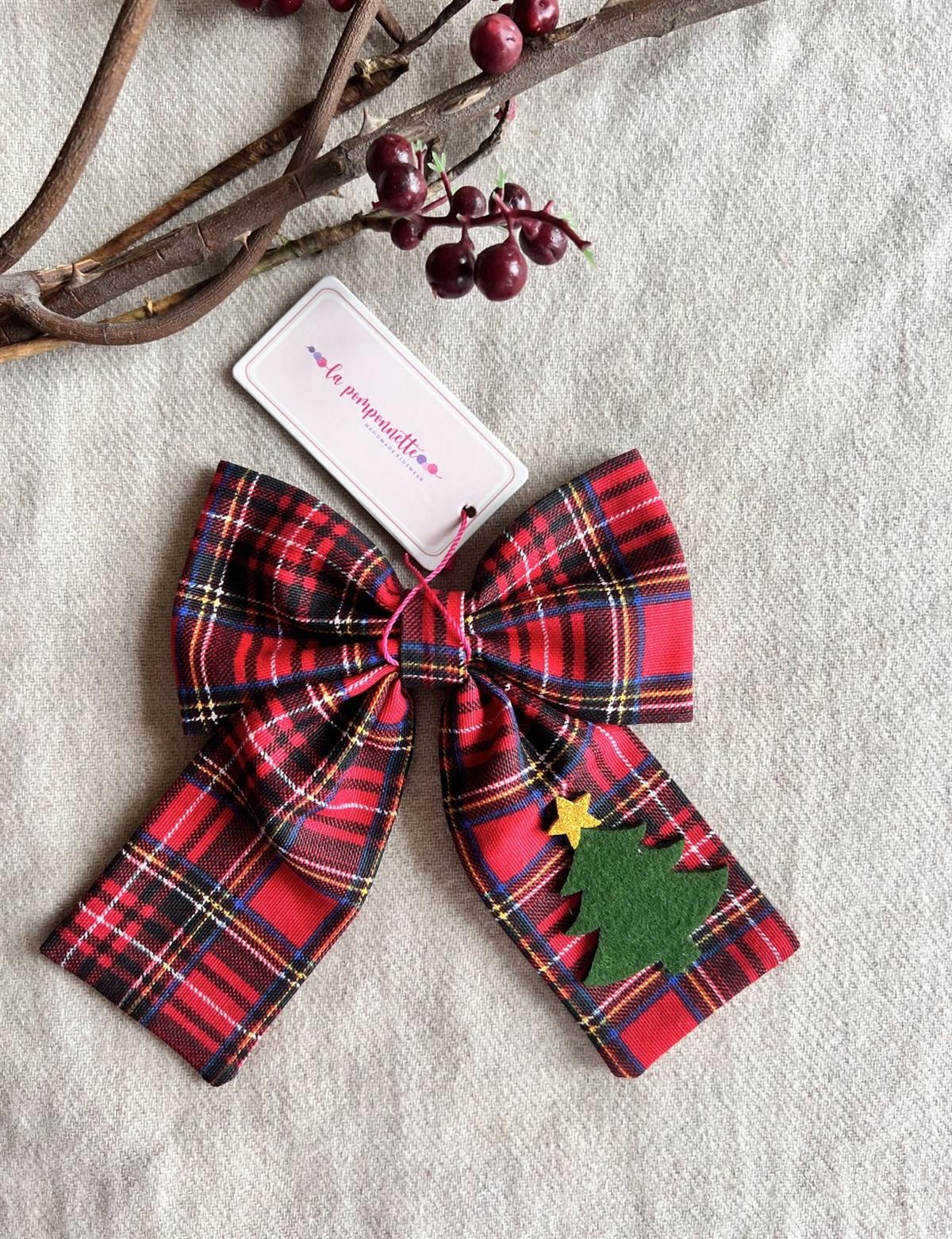 La Pomponnette Çam Ağaçlı Ekose Keten Yılbaşı Tokası