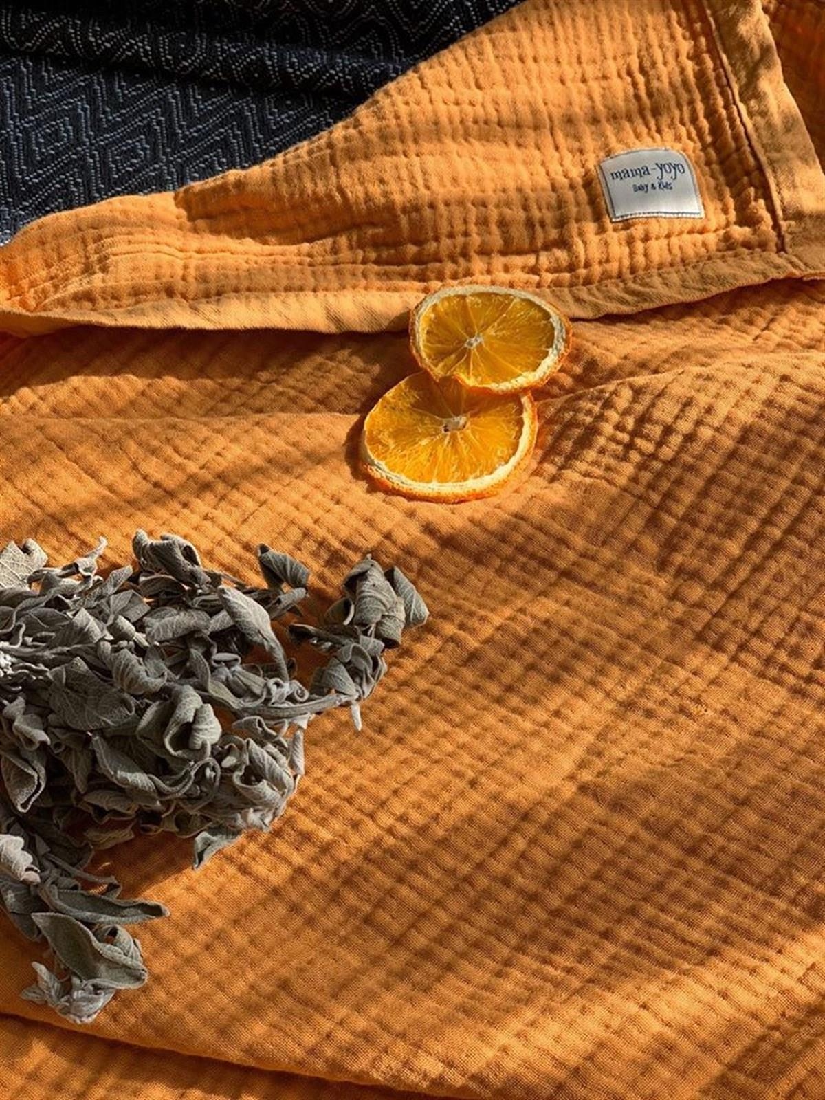 Mama Yoyo Organik 4 Kat Müslin Bebek Battaniyesi - Hardal