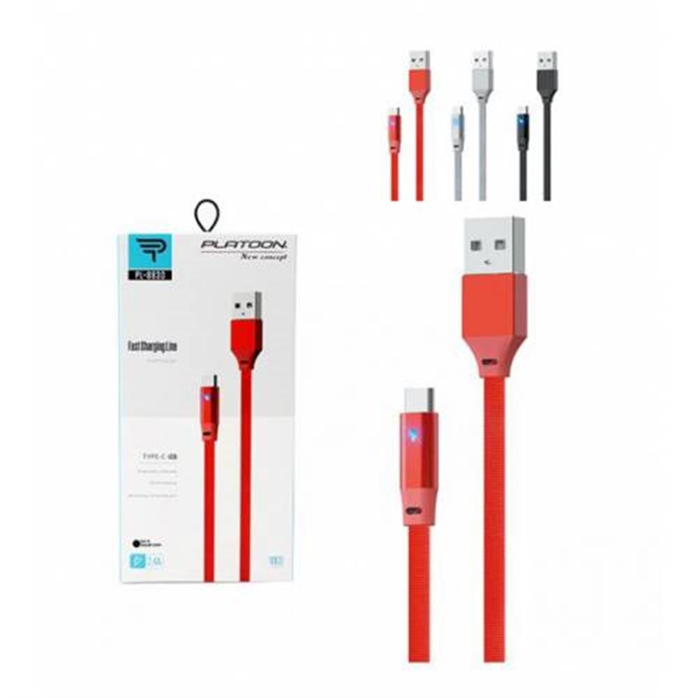PLATOON PL-8830 IŞIKLI TYPE-C 1m USB ŞARJ KABLOSU