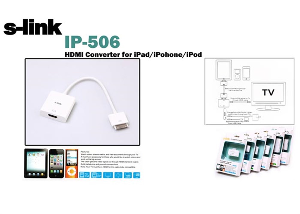 S-LINK IP-506 IPOD/IPHONE/IPAD HDMI KONNEKTOR 30 PIN TO HDMI