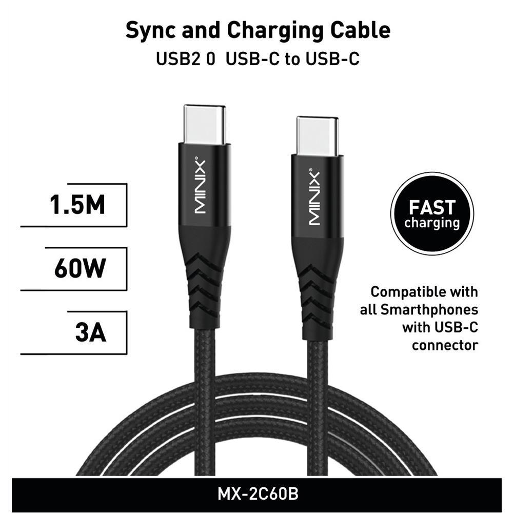 Minix Mx-2C60W Usb-C To Usb-C 150Cm Siyah Kablo