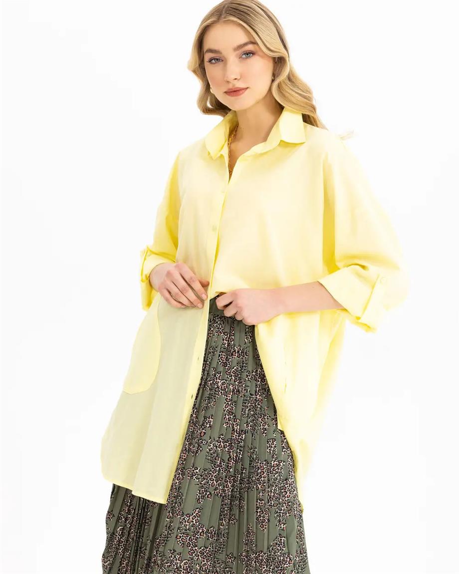 Cepli Oversize Poplin Düz Gömlek