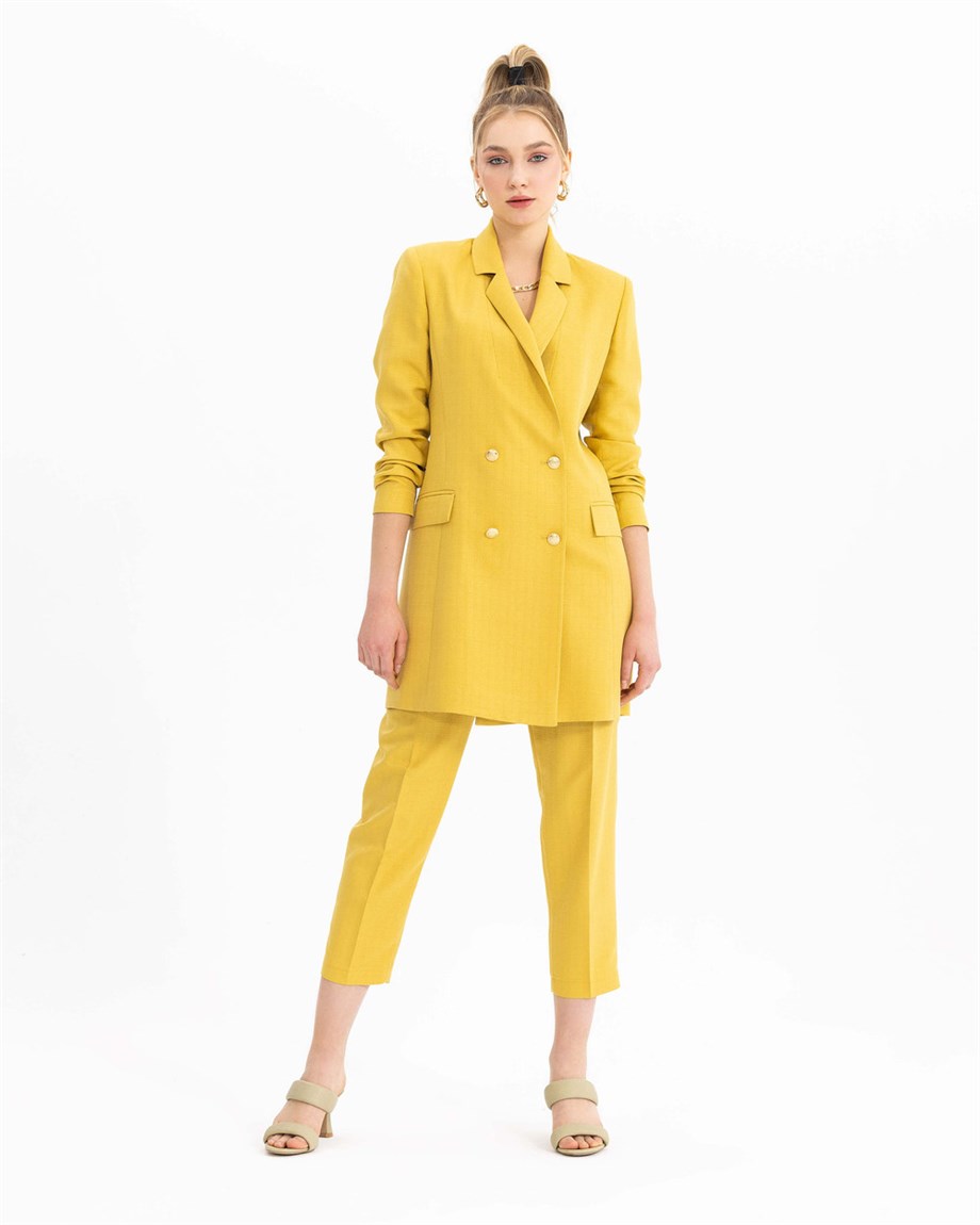 Dört Düğmeli Blazer Ceket - Sarı
