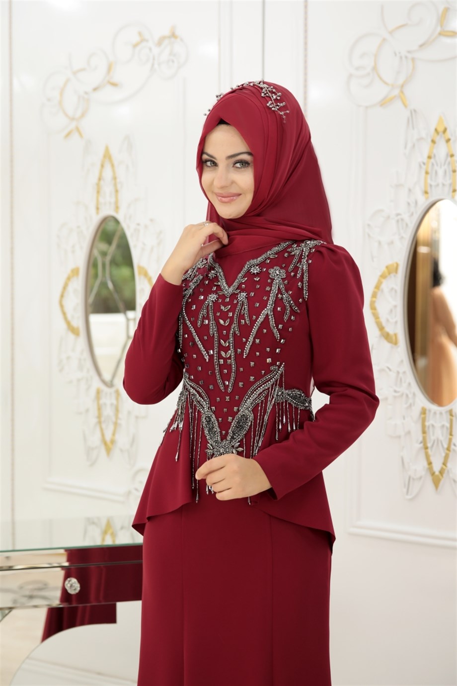 Pınar Şems Hürrem Abiye Bordo