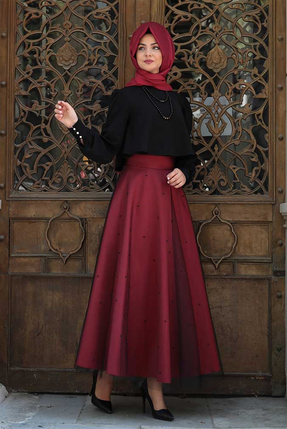 Pınar Şems Milena Etek Bordo