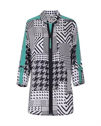 Mix Desenli Fermuarlı Tunik - Ekru