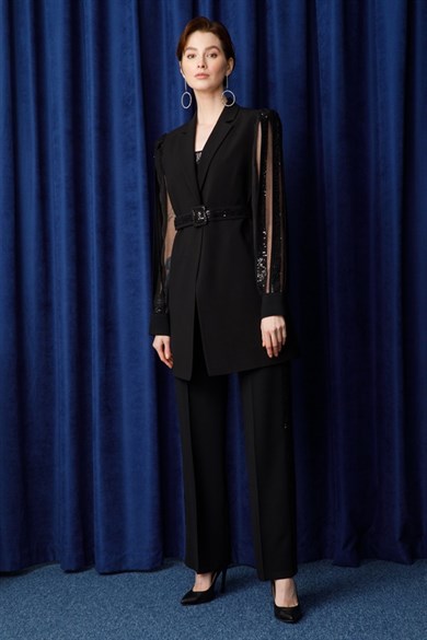 Modailgi Kolları Payetli Atletli Ceket Siyah