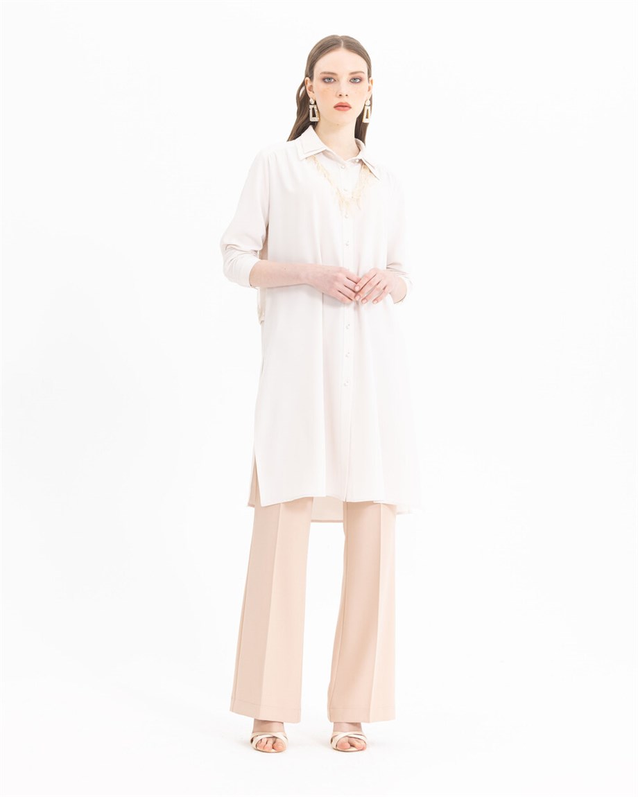 Aksesuarlı Gömlek Tunik - Ten