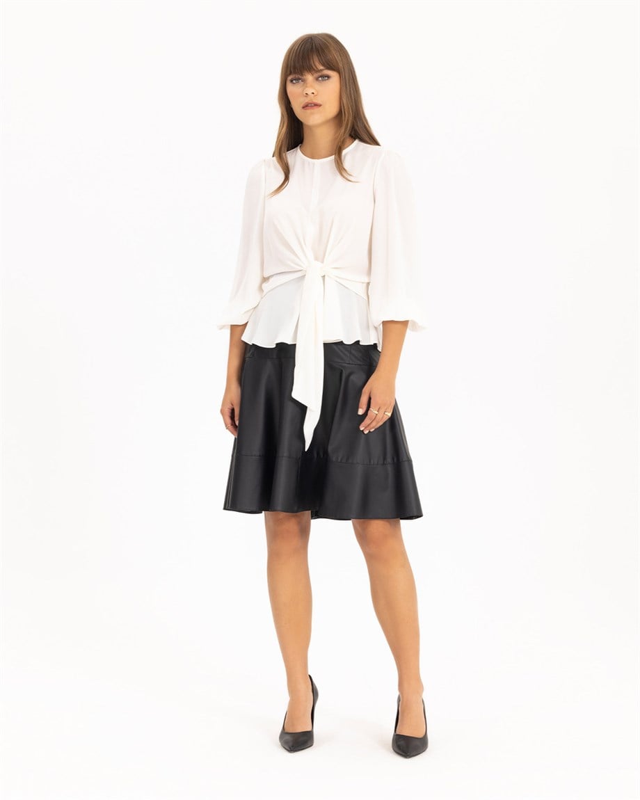 Bağlama Detaylı Bluz - Ekru