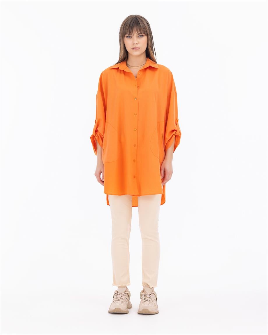 Cepli Oversize Poplin Düz Gömlek