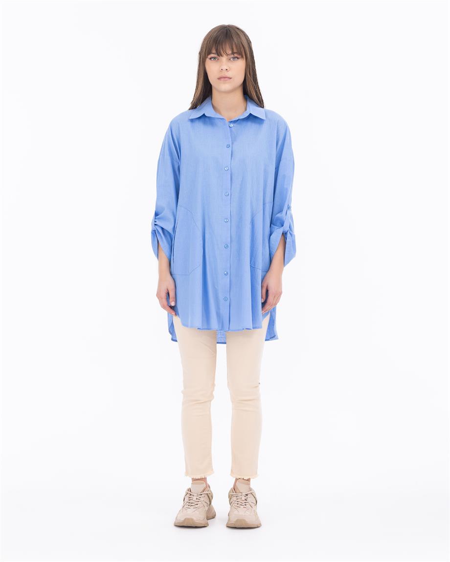 Cepli Oversize Poplin Düz Gömlek