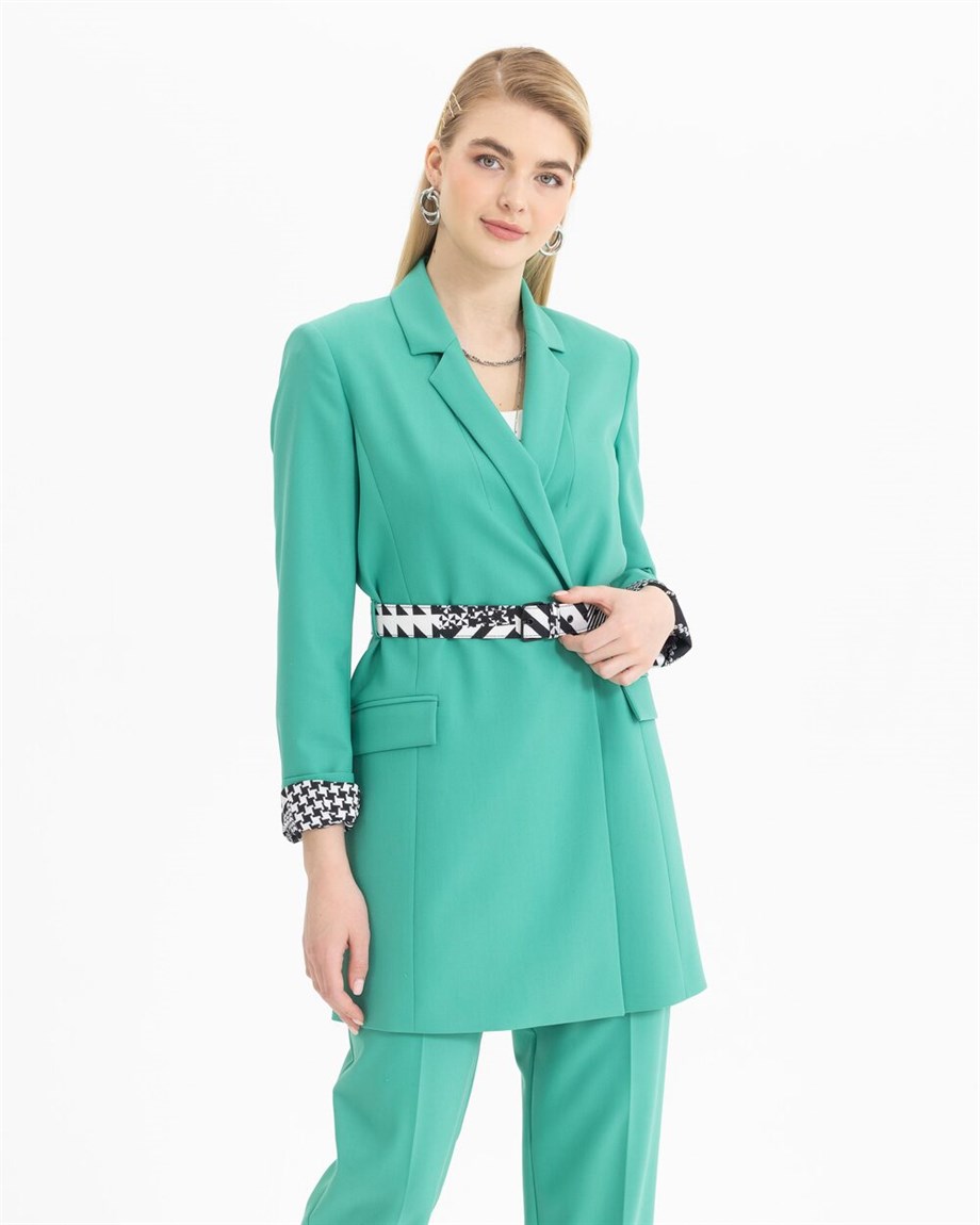 Kemerli Blazer Ceket - Yeşil