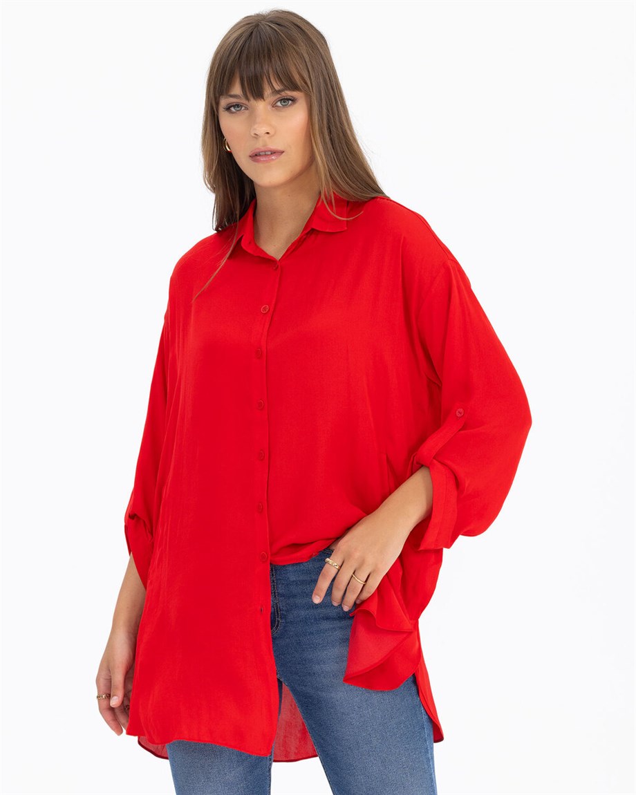 Oversize Gömlek - Kırmızı