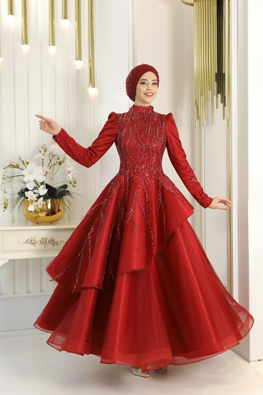 Pınar Şems Ahter Abiye Bordo