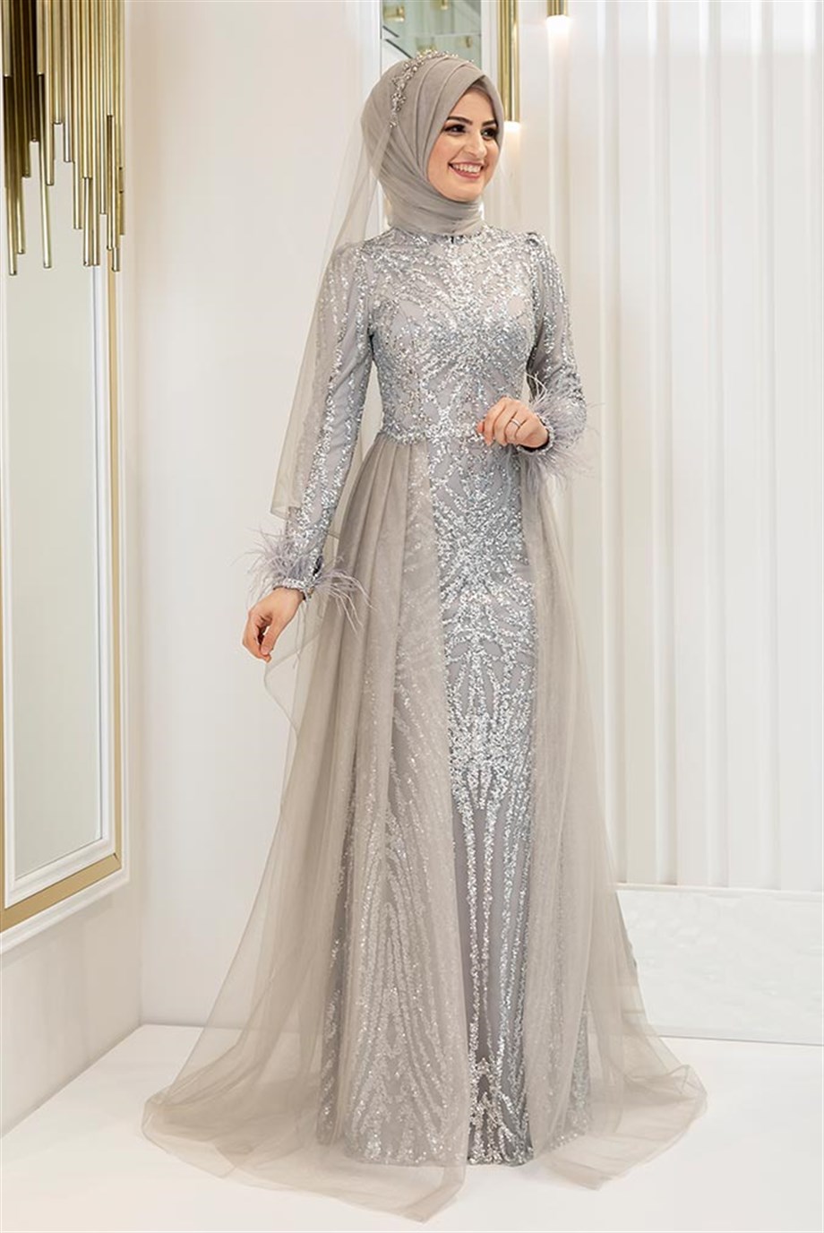 Pınar Şems Berru Abiye Gri