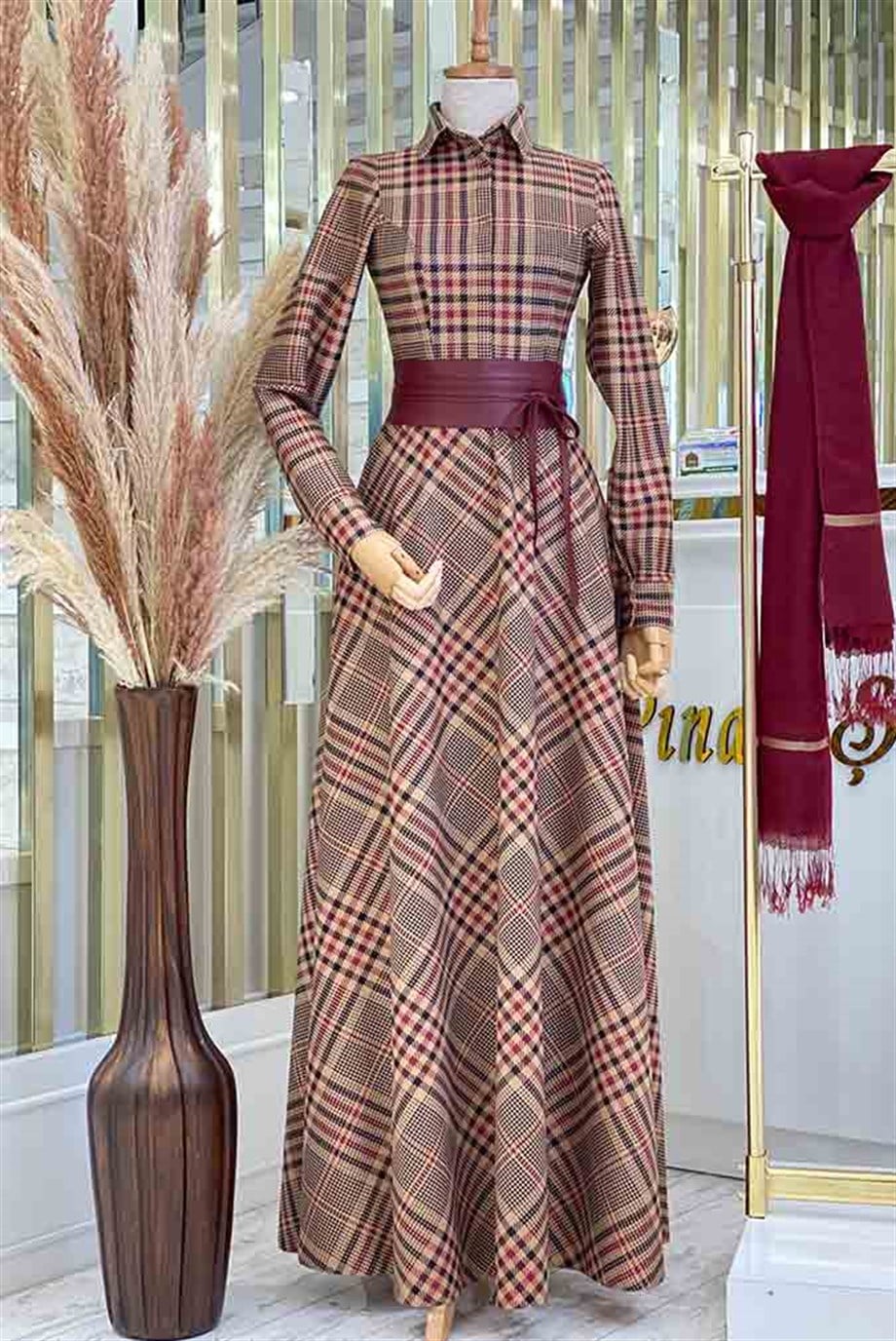 Pınar Şems Ekim Elbise Bordo