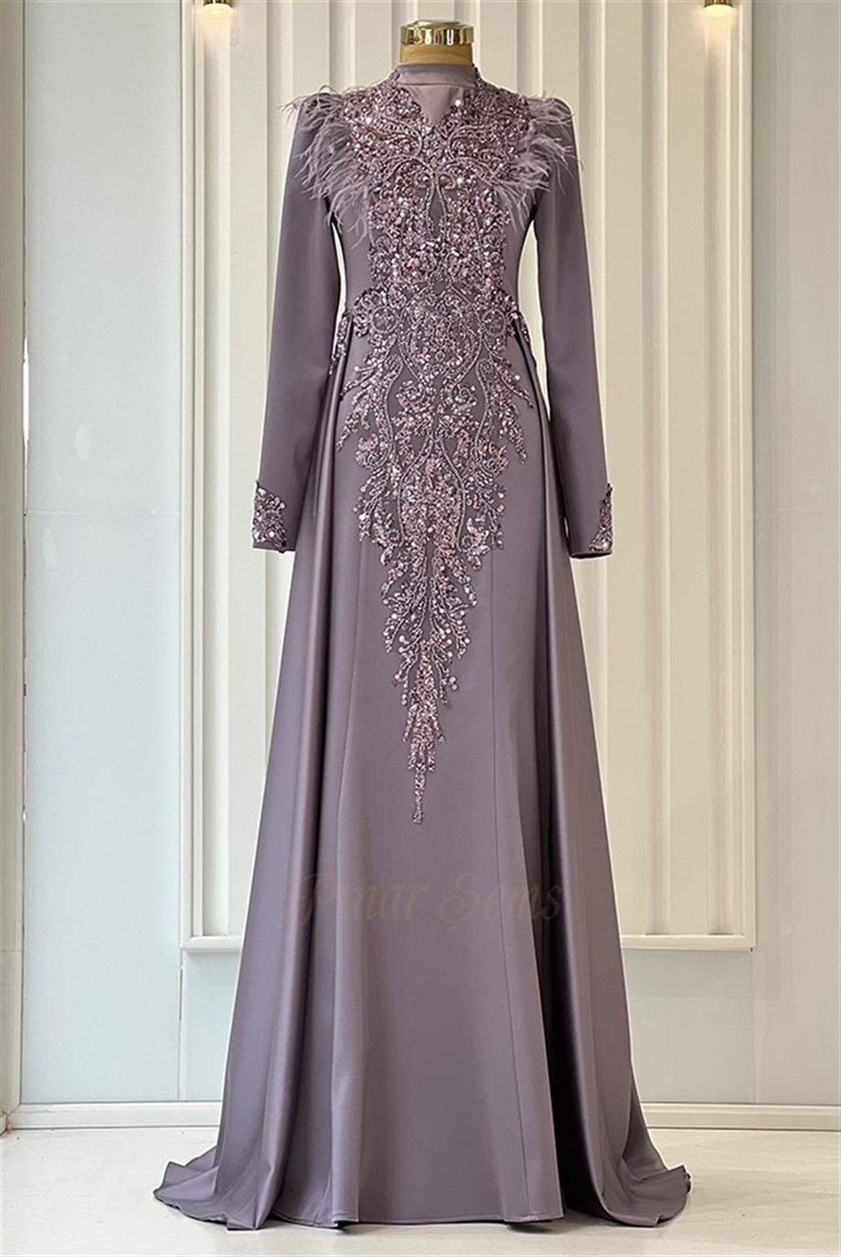 Pınar Şems Kanaviçe Abiye Lila