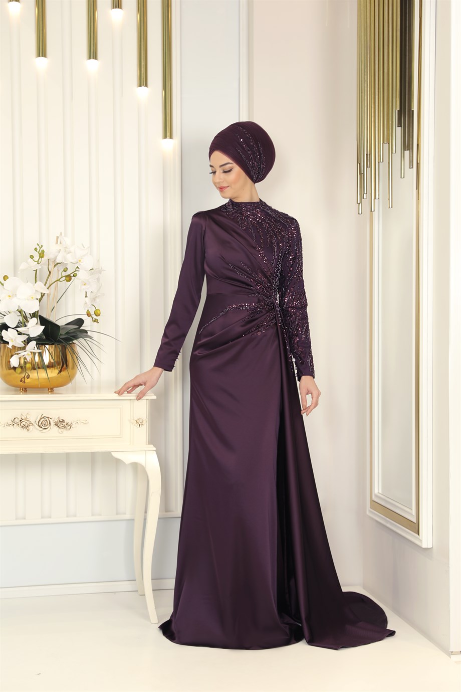 Pınar Şems Kristal Abiye Mor