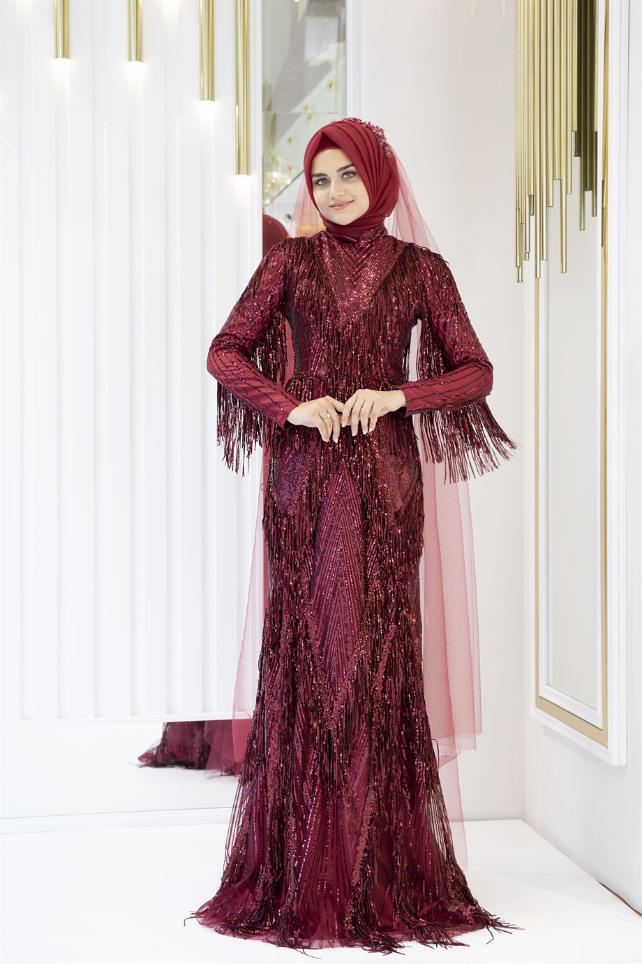 Pınar Şems Melisa Abiye Bordo
