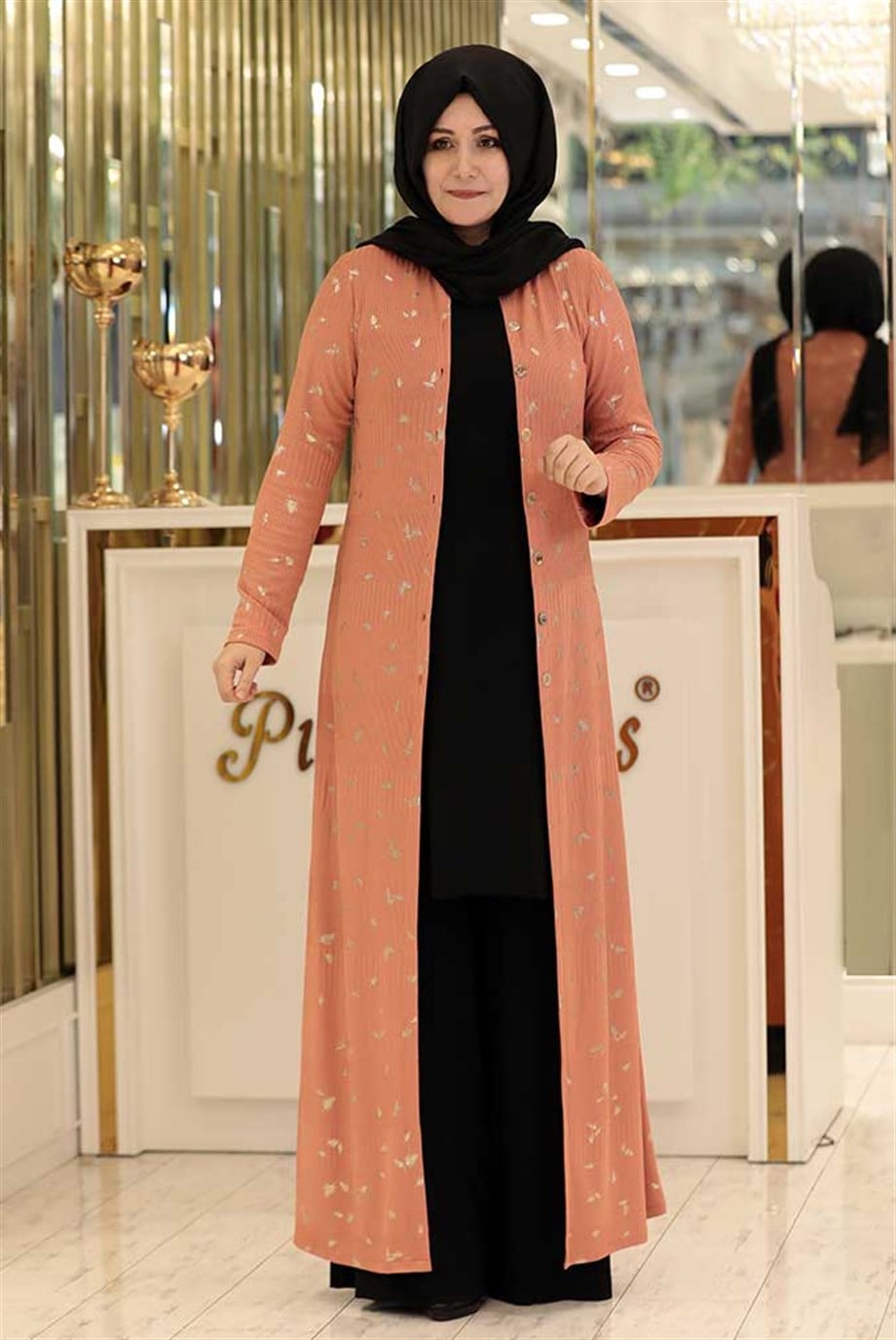 Pınar Şems Simli Triko Ceket Somon